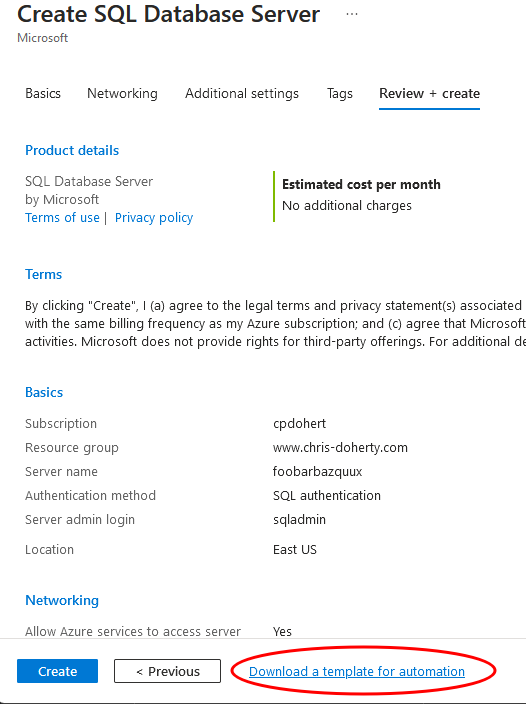 Pre-deployment template download link screenshot